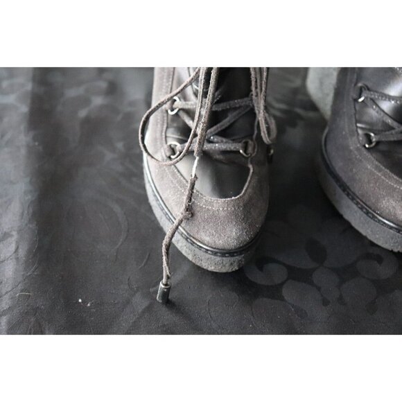 Moncler Women's Size 37 Black Wedge Boots Suede Lace Up Mid-Calf Round Toe Shoes - Picture 8 of 9